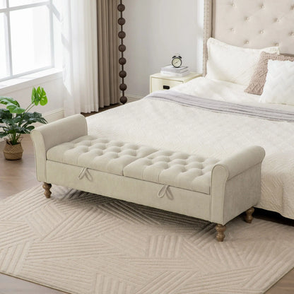 Napped Storage Bench With Rolled Armrest - Griege Home Essentials