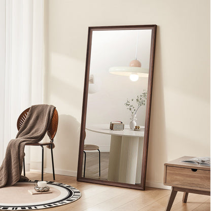 Vintage Full Length Mirror Wall Mounted With Faux Wooden Frame - Brown Daily Nest