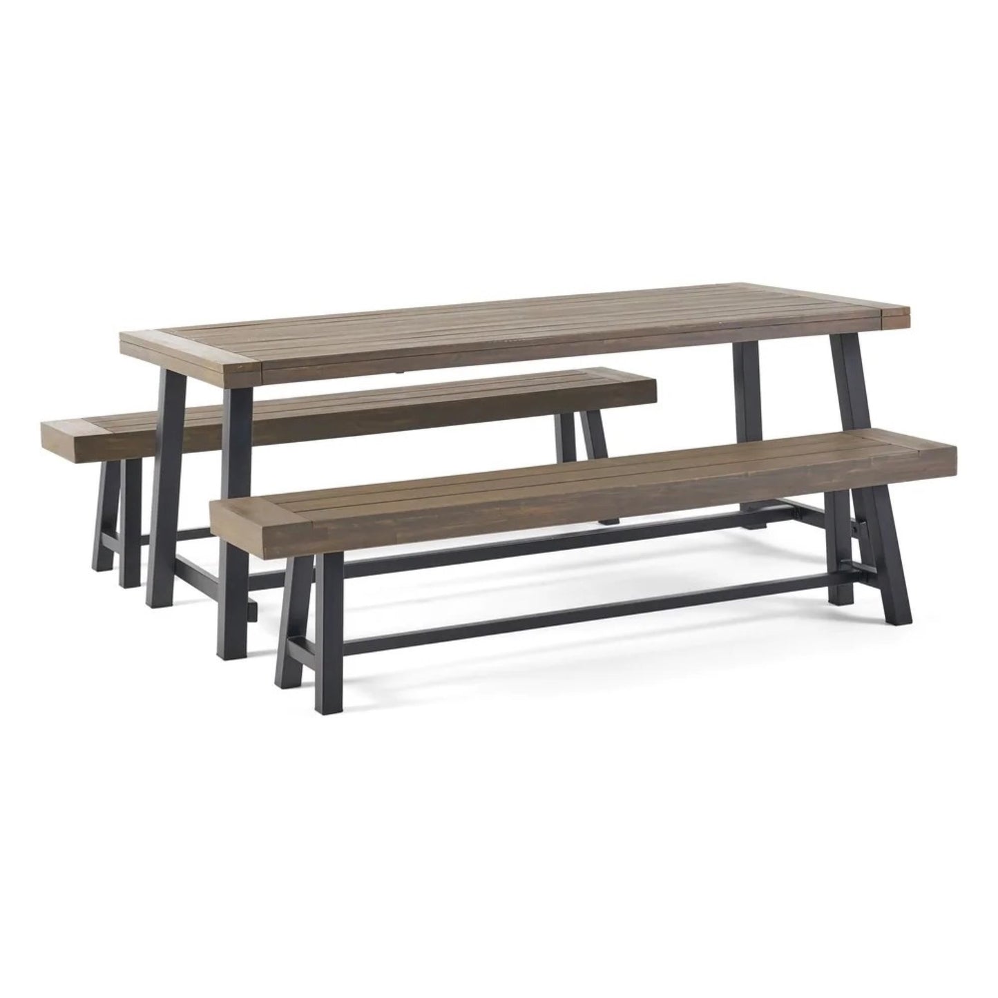 Outdoor 3 Piece Picnic Dining Set - Gray / Rustic Metal Noble House