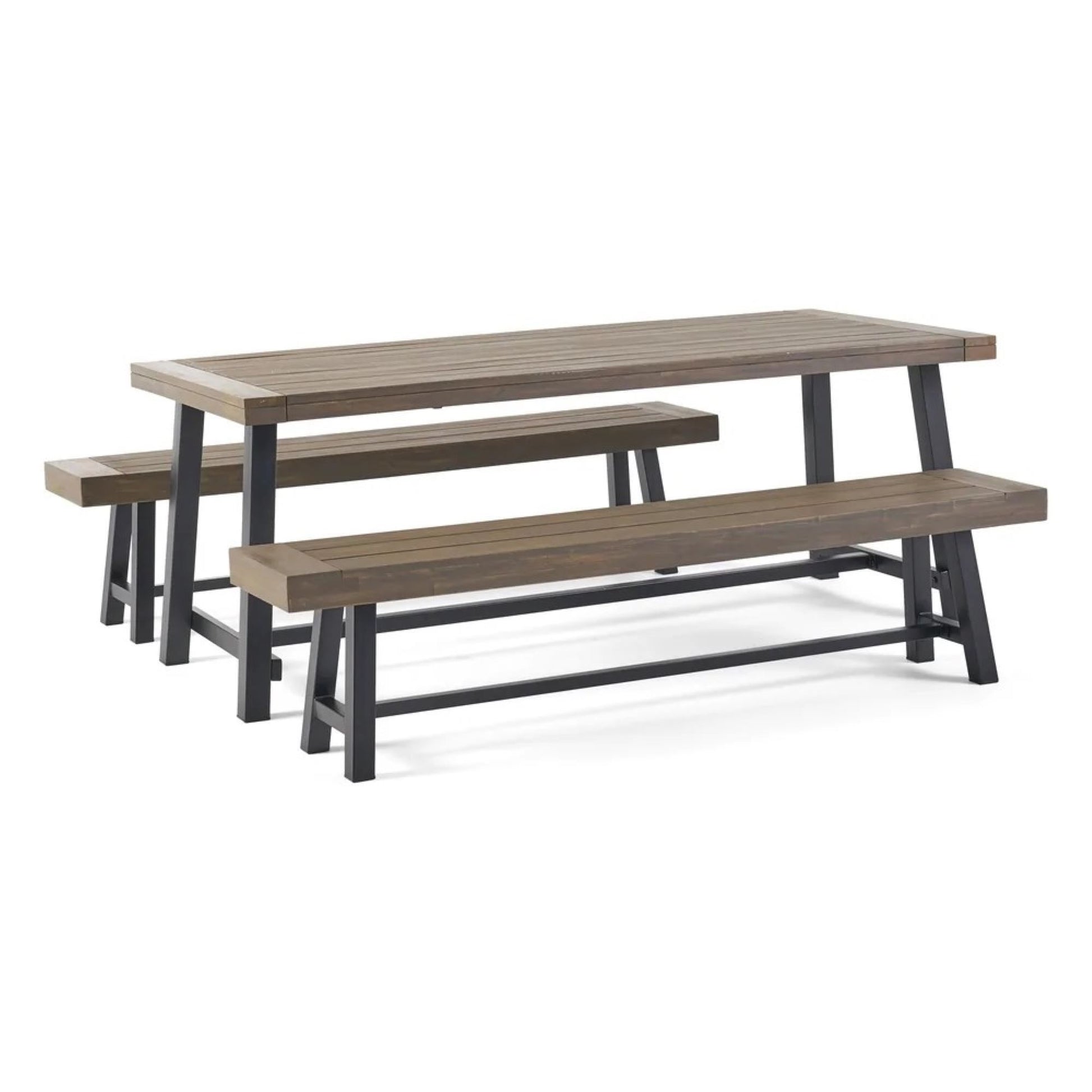Outdoor 3 Piece Picnic Dining Set - Gray / Rustic Metal Noble House