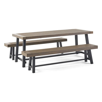 Outdoor 3 Piece Picnic Dining Set - Gray / Rustic Metal Noble House