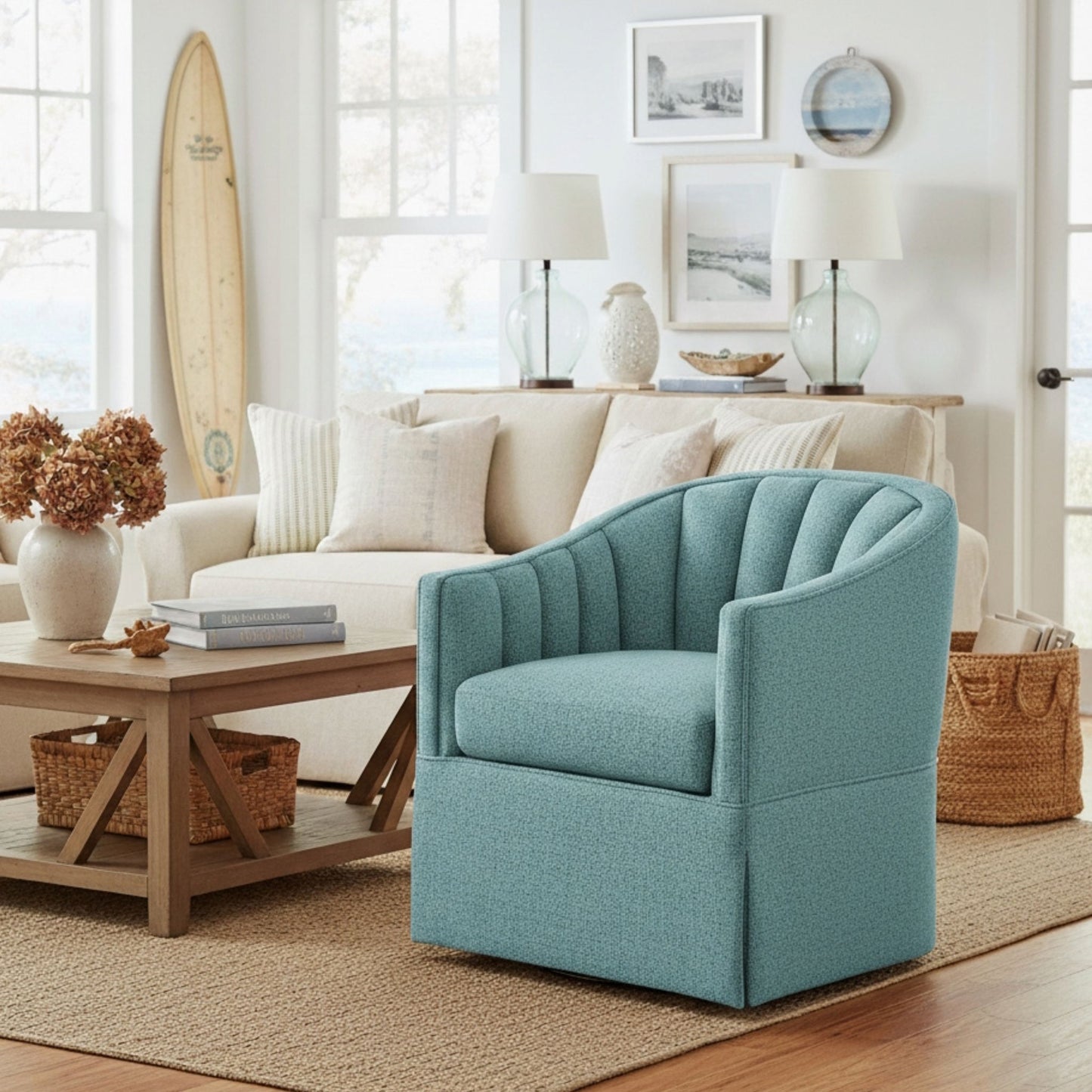 Solitude - Skirted Swivel Accent Chair With Hemp Like Ridgecrest Home