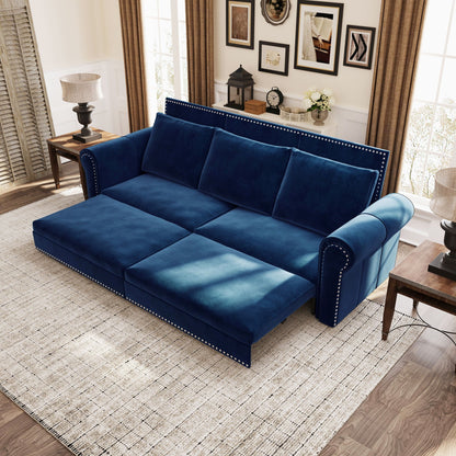 3 In 1 Convertible Sleeper Sofa With Nailhead Trim & Rolled Arm Home Essentials