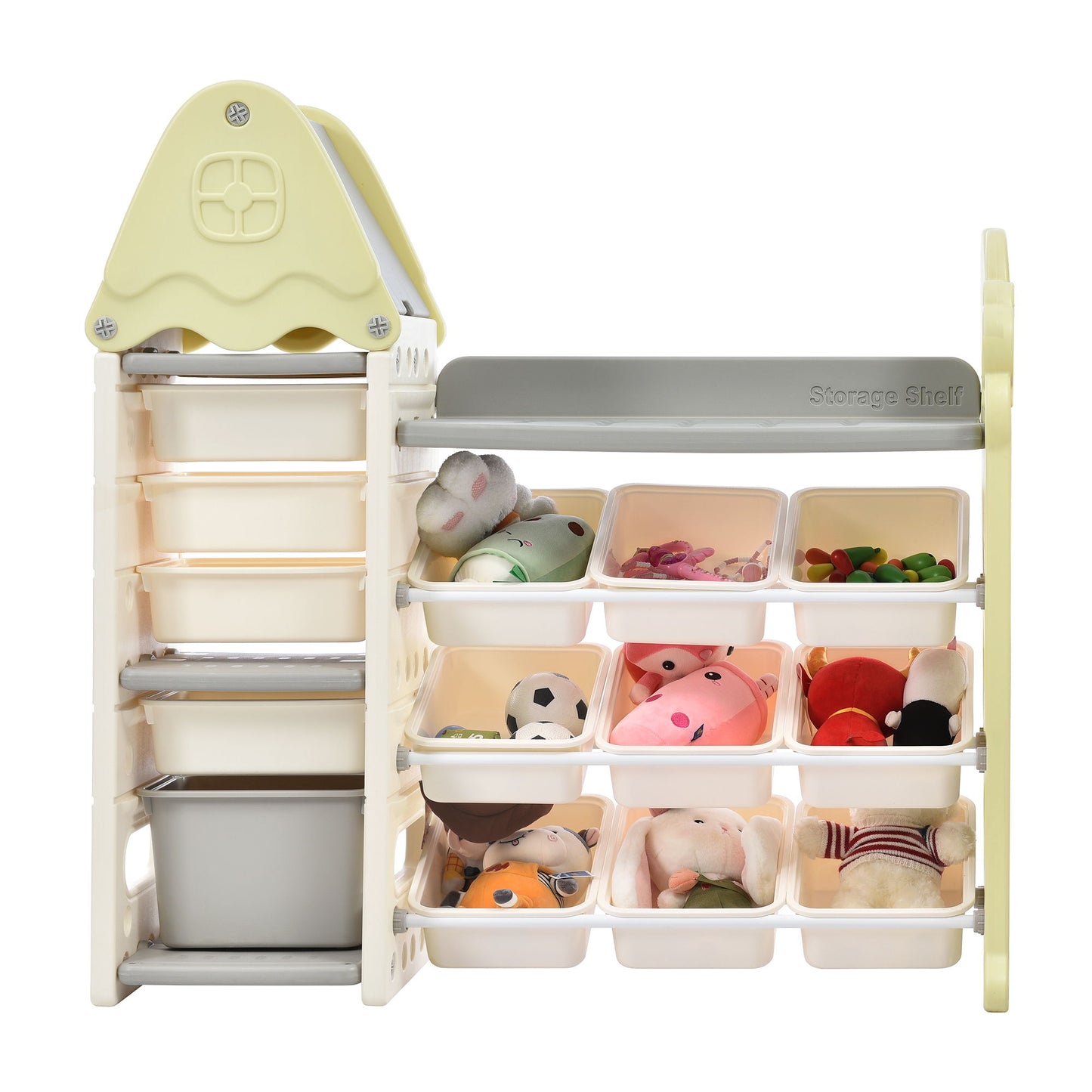Kids Toy Storage Organizer With 14 Bins, Multi-Functional Nursery Organizer Kids Furniture Set Toy Storage Cabinet Unit With HDPE Shelf And Bins For Playroom, Bedroom, Living Room - Light Green Hearth and Haven
