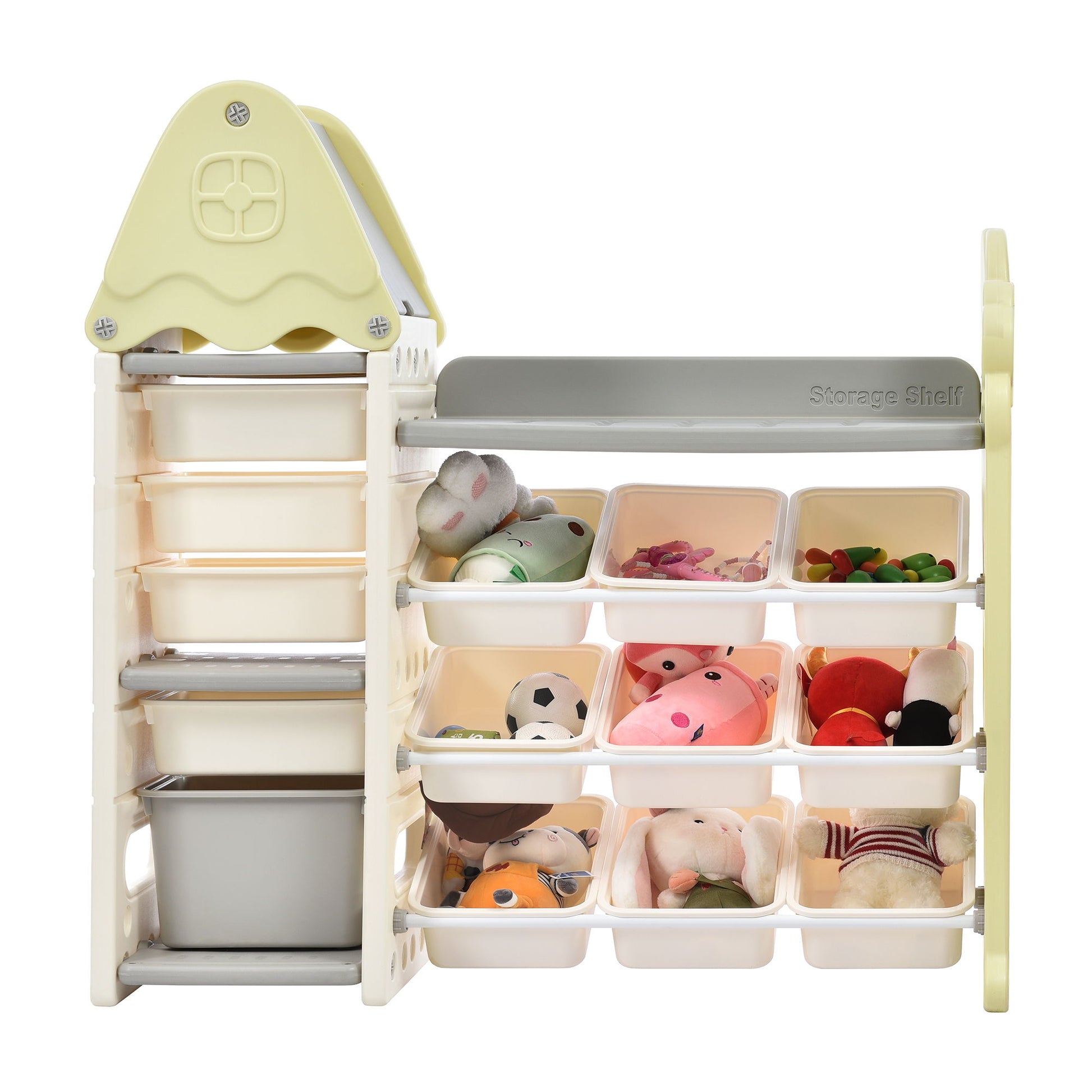 Kids Toy Storage Organizer With 14 Bins, Multi-Functional Nursery Organizer Kids Furniture Set Toy Storage Cabinet Unit With HDPE Shelf And Bins For Playroom, Bedroom, Living Room - Light Green Hearth and Haven