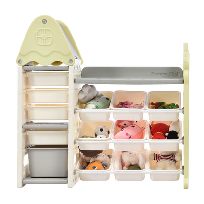 Kids Toy Storage Organizer With 14 Bins, Multi-Functional Nursery Organizer Kids Furniture Set Toy Storage Cabinet Unit With HDPE Shelf And Bins For Playroom, Bedroom, Living Room - Light Green Hearth and Haven