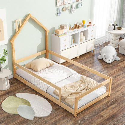 Wood Bed With House Shaped Headboard Floor Bed With Fences