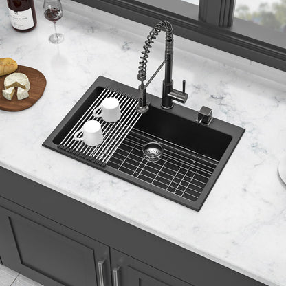 Quartz Kitchen Sink, Granite Composite, Drop In Sink With Durable Design Daily Nest
