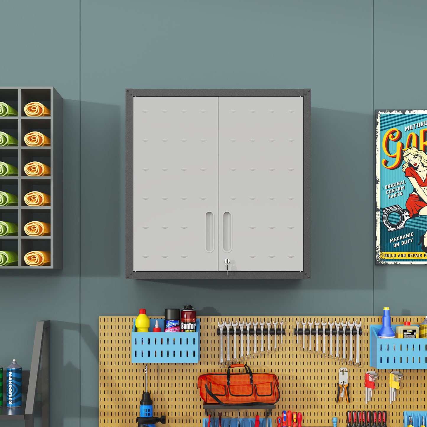 Metal Wall Mounted Tool Storage Cabinet With 2 Locking Doors, Adjustable Shelf, And Drawer Daily Nest
