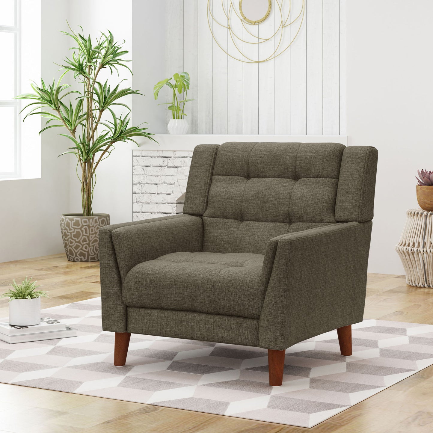 Luminaesque - Fabric Upholstered Armchair With Tufted Back Noble House