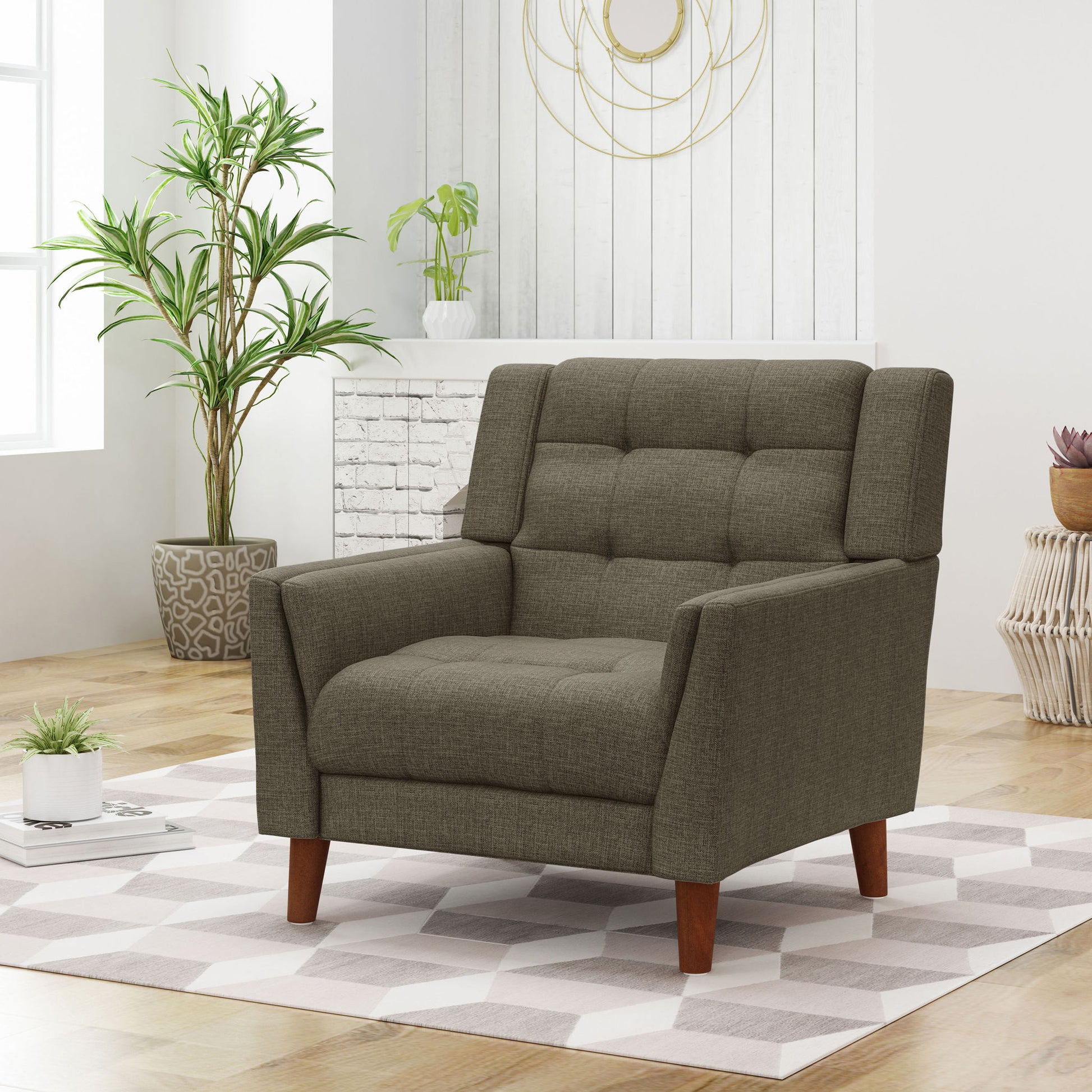 Luminaesque - Fabric Upholstered Armchair With Tufted Back Noble House