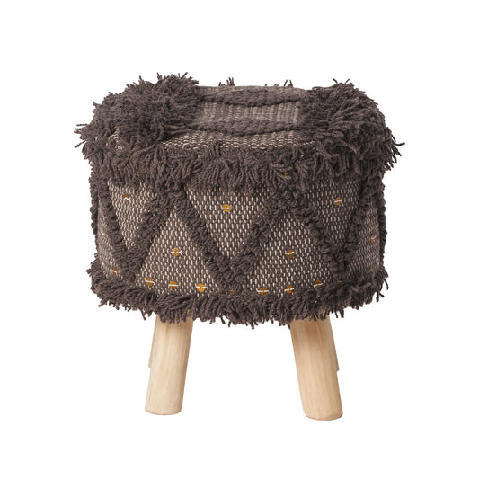 Roja - Handcrafted Wool & Cotton Foot Stool With Eucalyptus Wood Frame - Dark Brown Noble House