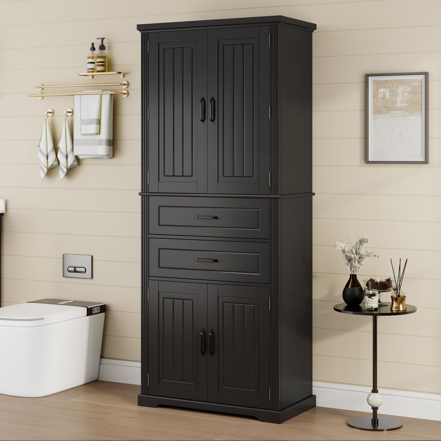 Elegant Multi Functional Storage Cabinet With Slide Rail Drawers, Adjustable Shelves Noble House