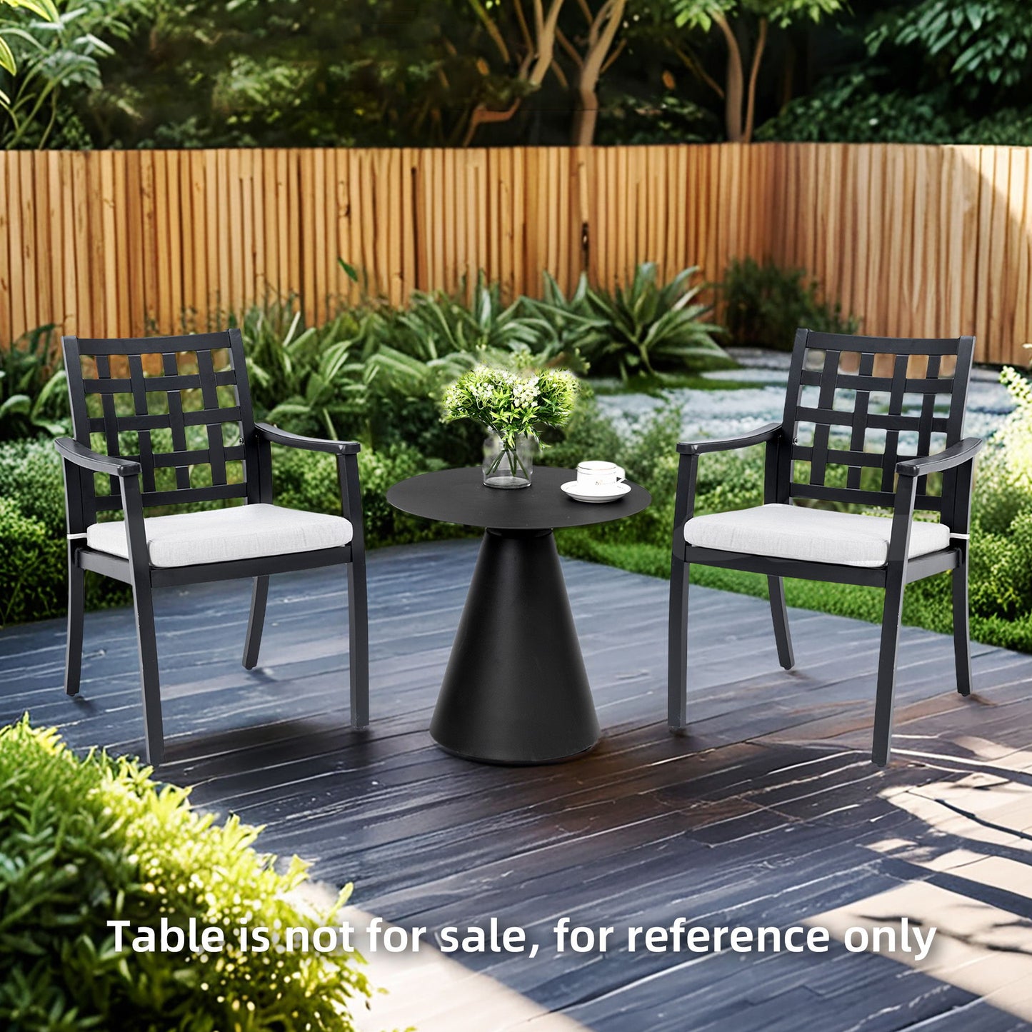 Modern Classic Cast Outdoor Patio Dining Chairs, Ergonomic Lattice Backrest Design, Sunbrella Cushion, Weather Resistant And Durable (Set of 2) - Ember Black Life Outside