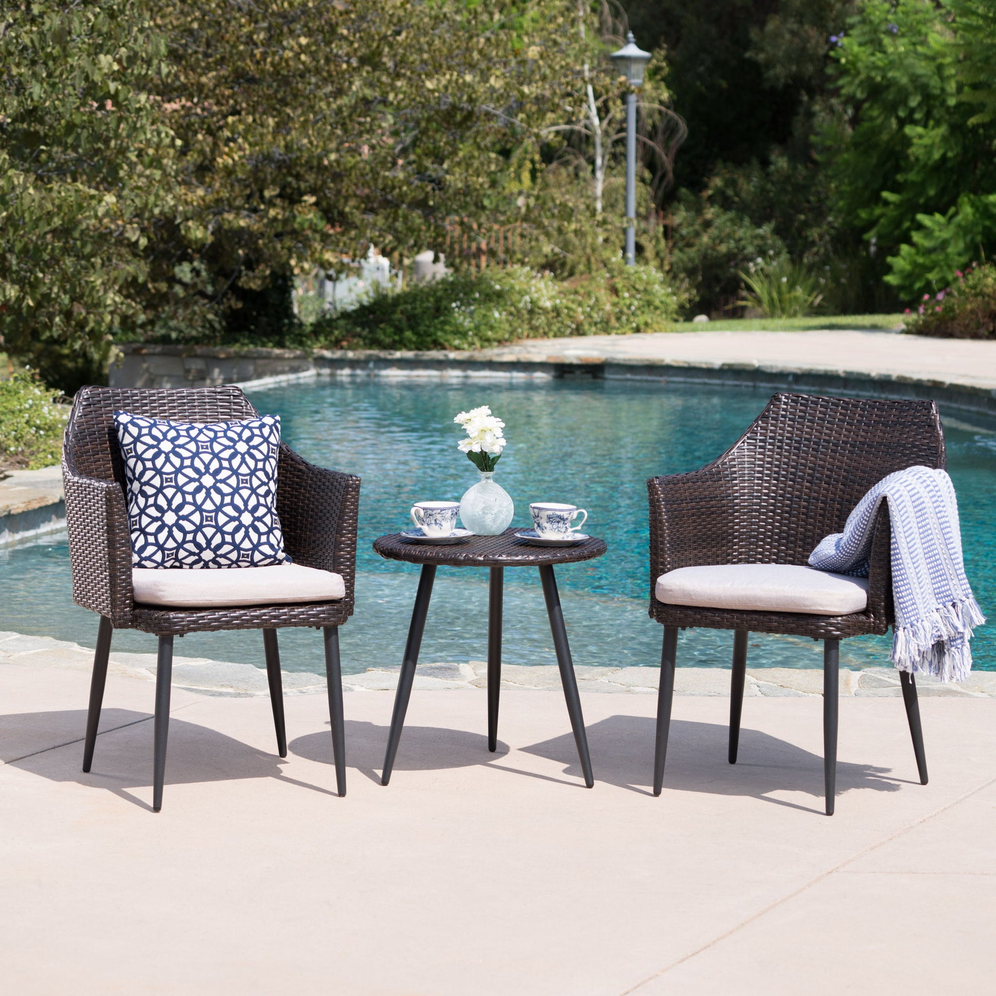 Kenneth - 3 Pieces Chat Set Outdoor Furniture - Brown Multi Noble House