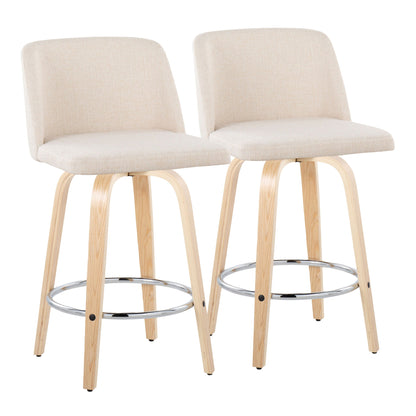 Toriano - Contemporary Fixed-Height Counter Stool With Swivel And Round Footrest (Set of 2) Lumi Source
