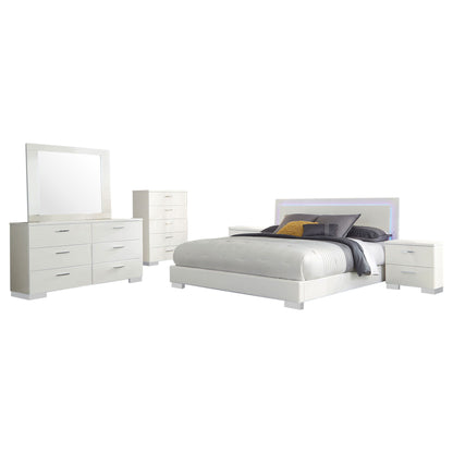 August - 6 Piece Queen Panel Bedroom Set With LED Lighting - White Furniture Max