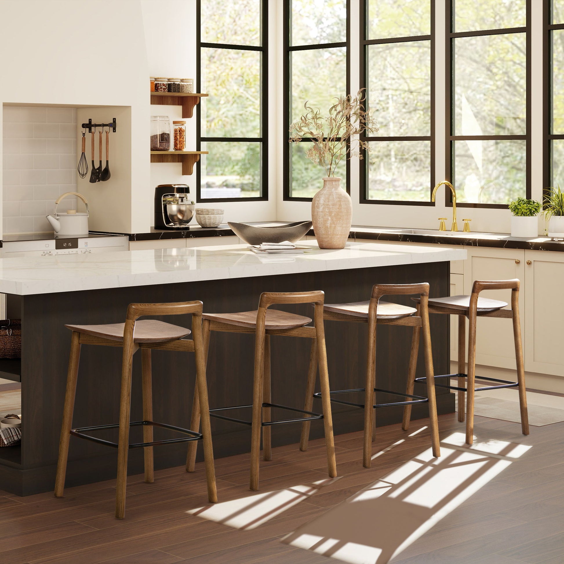 Sven - Modern Minimalist Low Back Counter Stool - Dark Brown Walnut Jennifer Taylor Home