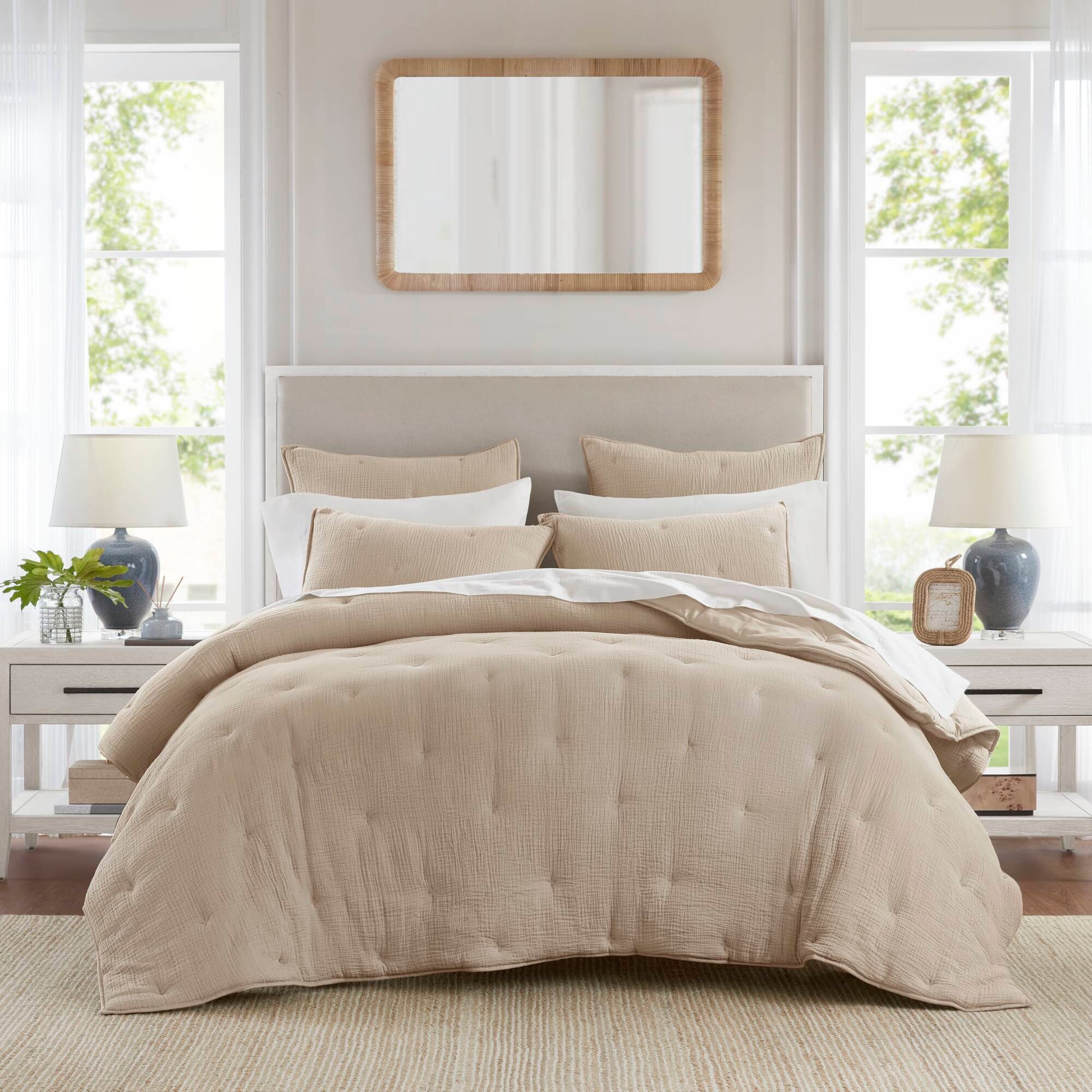 Breeze - King Cotton Gauze Embroidered Quilt Set - Taupe Harbor House Blue