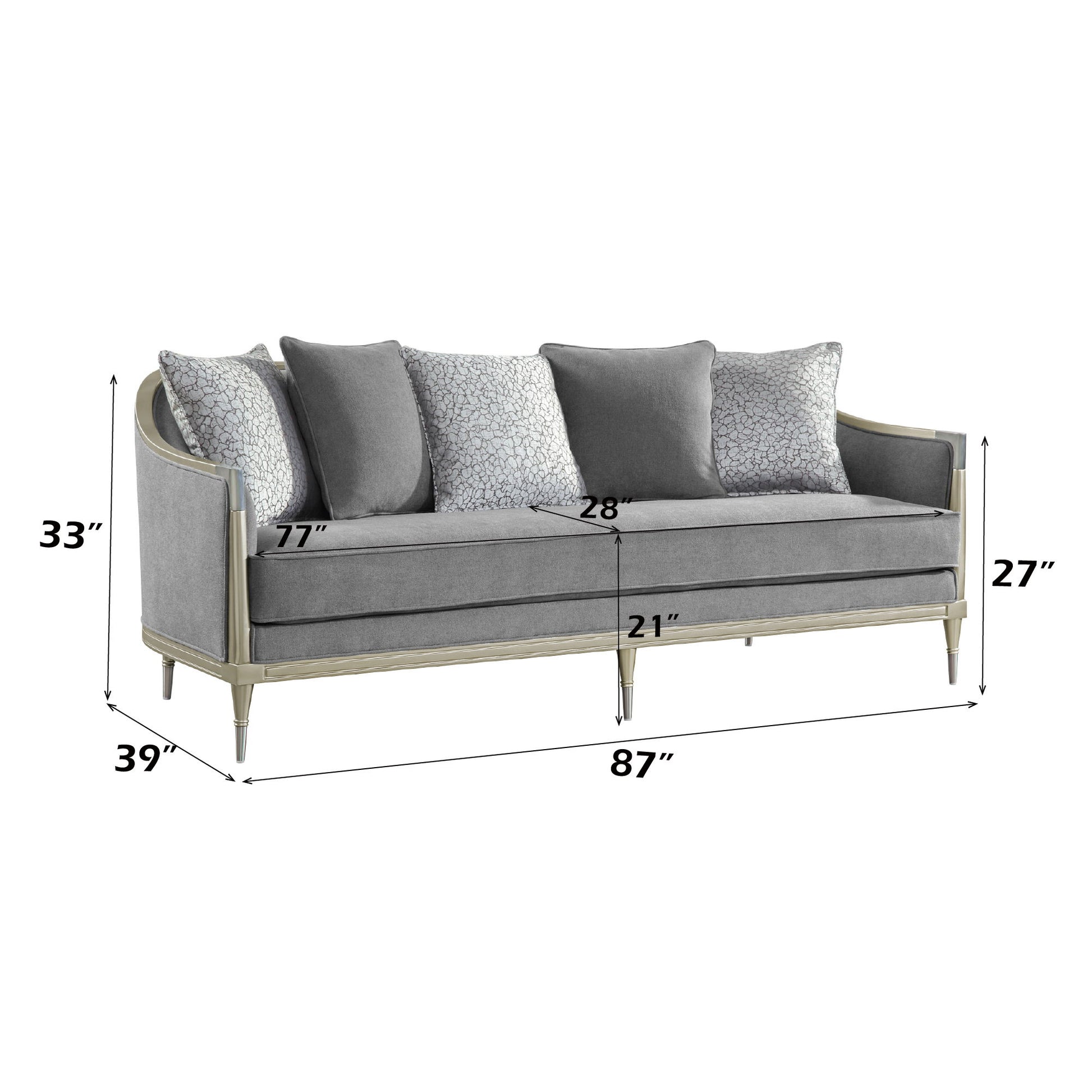 Fernando - Sofa With 5 Pillows - Champagne / Gray Acme