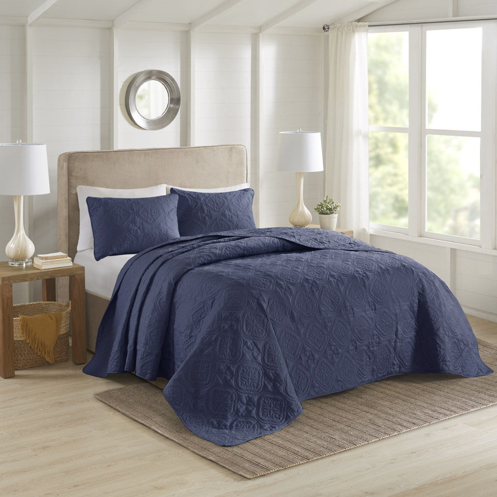 Oakley - 3 Piece Reversible Bedspread Set - Blue