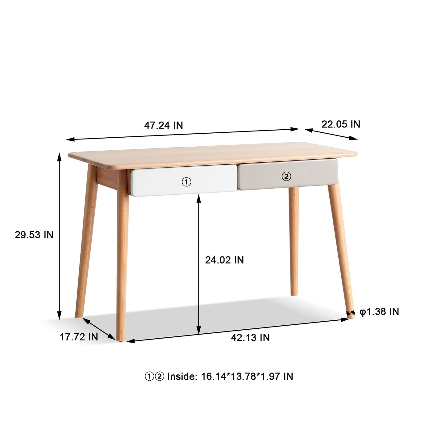 Computer Desk Large Size Office Desk With 2 Drawers, Modern Simple Style PC Table With Gap Design For Home Office - White / Gray Home Essentials