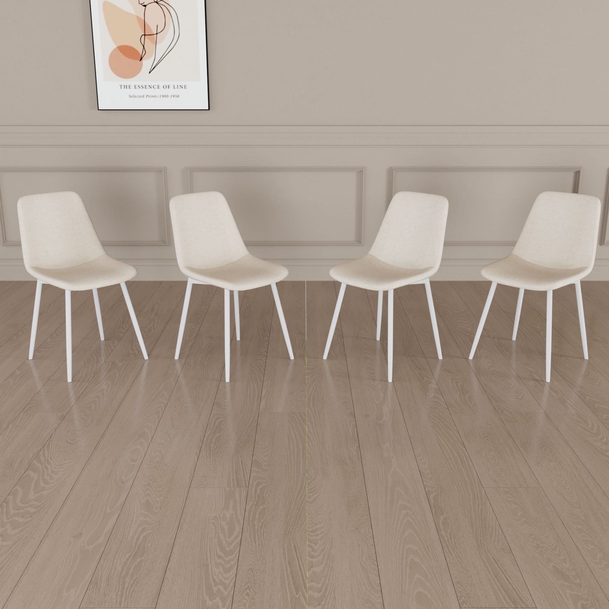 Modern Kitchen Dining Chairs (Set of 4) With Linen Padding And Sturdy Metal Legs - Beige Home Essentials