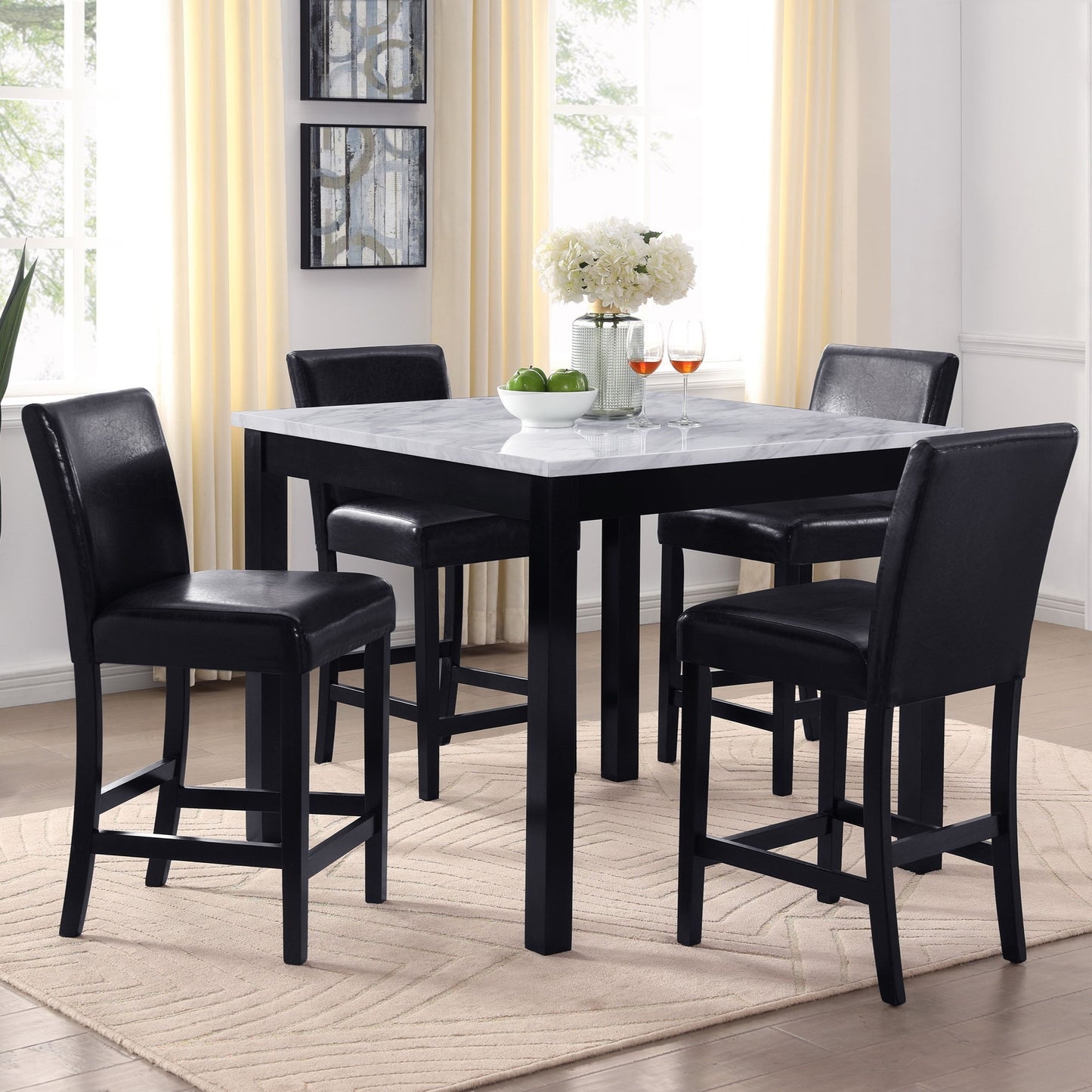 5 Piece Counter Height Dining Set With Table And Upholstered Chairs Home Essentials