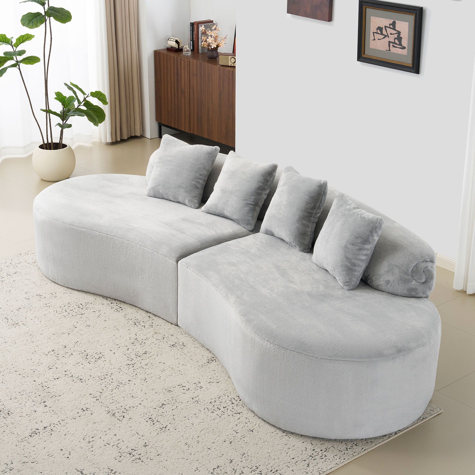 Modern Curved Sofa With Pillows Home Essentials