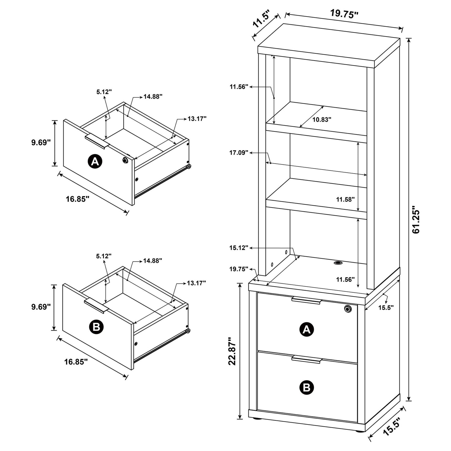 Geary - 3 Piece Wall Unit Bookcase Set With USB Storage Furniture Max