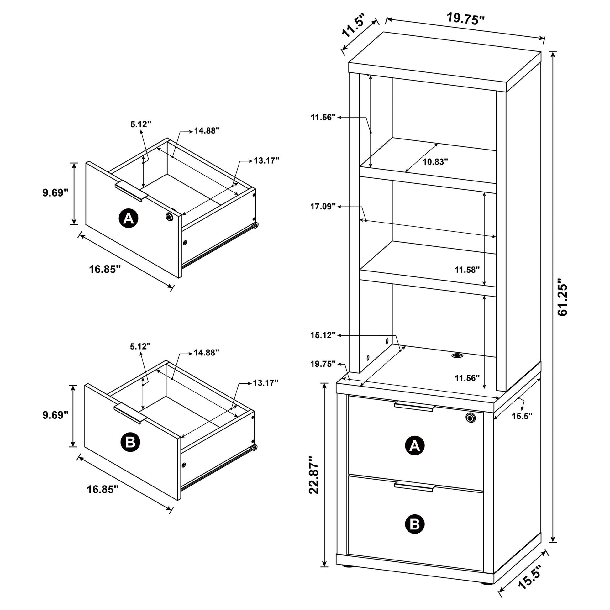 Geary - 3 Piece Wall Unit Bookcase Set With USB Storage Furniture Max