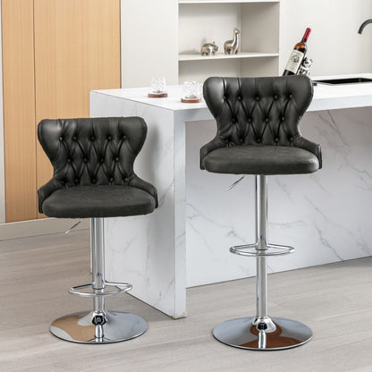 Swivel Barstools Adjusatble Seat Height From 25-33", Modern Upholstered Chrome Base Bar Stools With Backs Comfortable Tufted For Home Pub And Kitchen Island