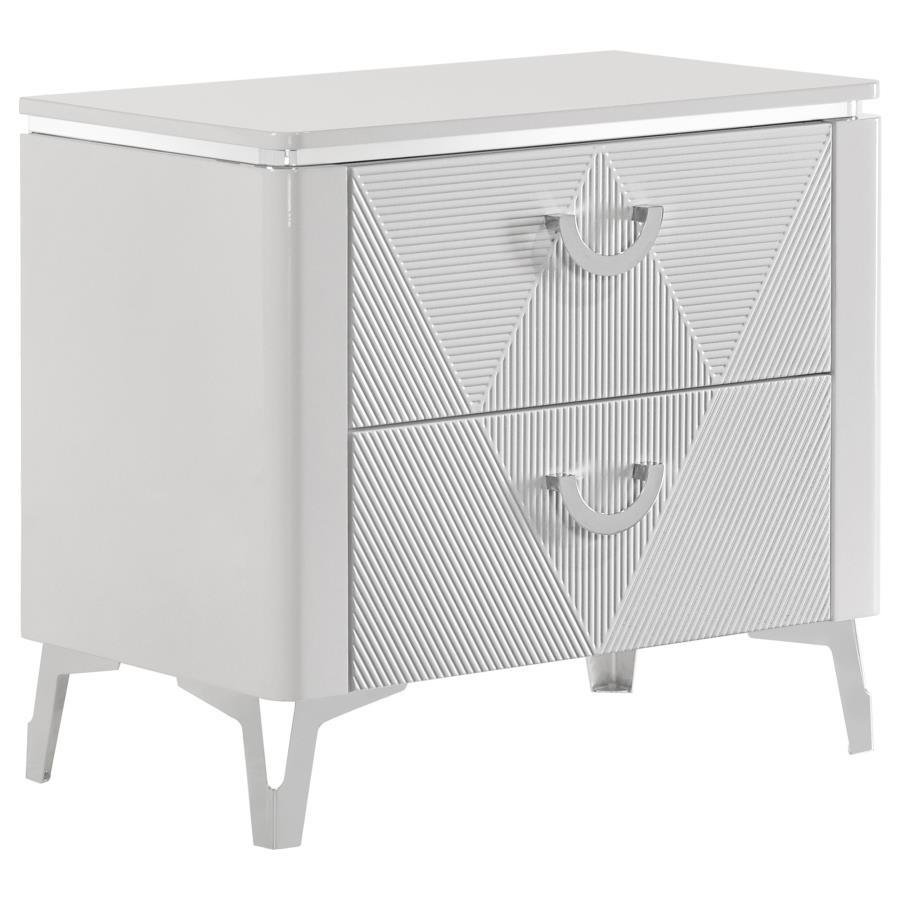 Cassia - 2-Drawer Nightstand Bedside Table - White High Gloss Coaster Fine Furniture