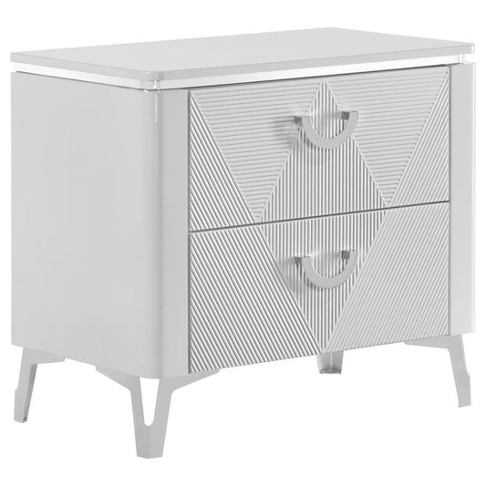 Cassia - 2-Drawer Nightstand Bedside Table - White High Gloss Coaster Fine Furniture