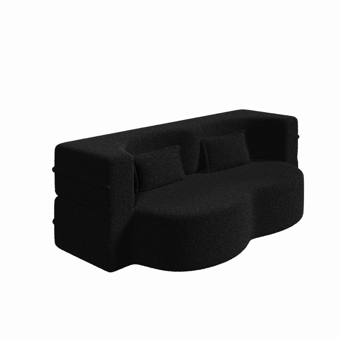 Modern Floor Sofa, With 2 Pillows, Convertible Teddy Fabric Foam Filled Bed Home Essentials