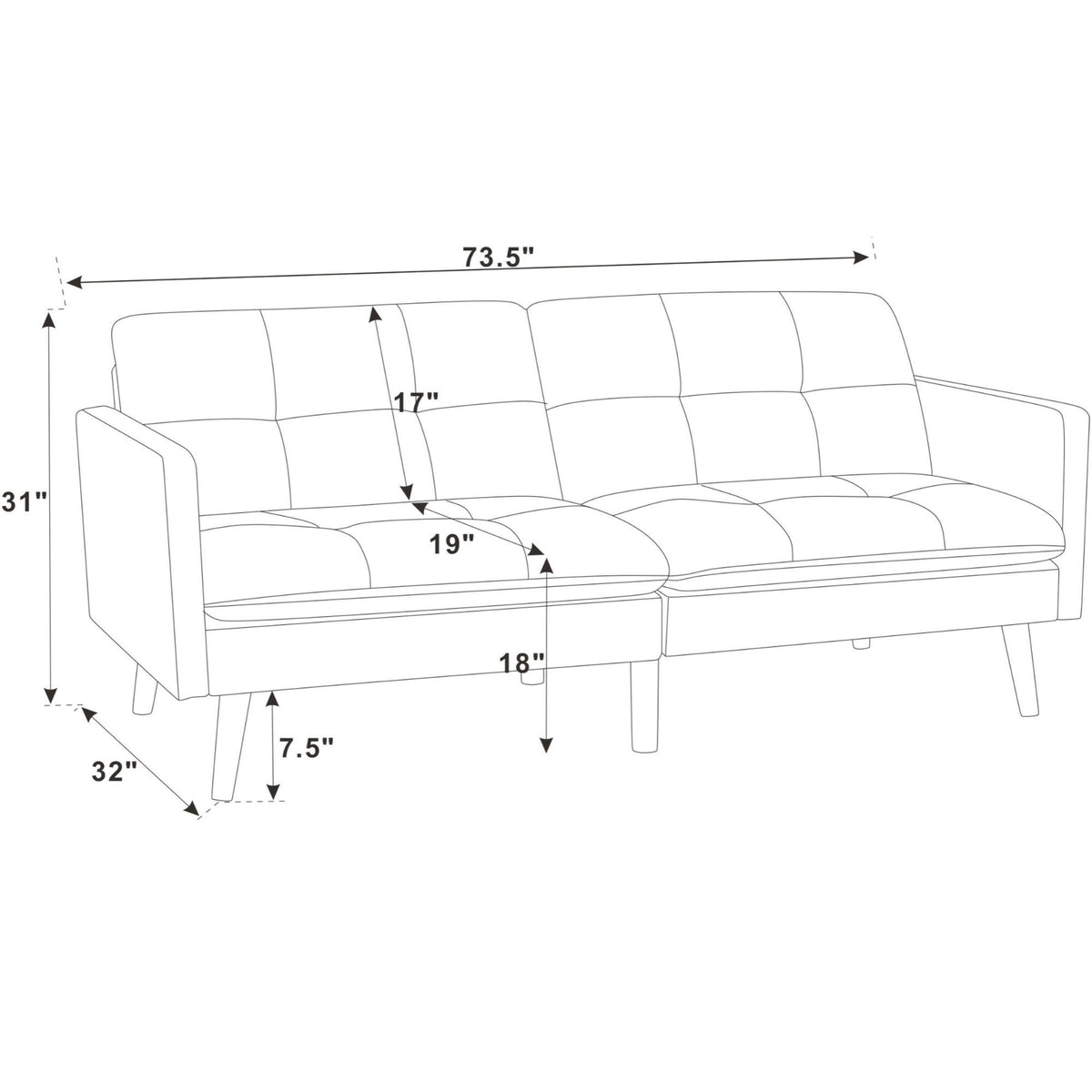 Easy Convert Futon Sofa With Tufted Back And Seat Home Essentials