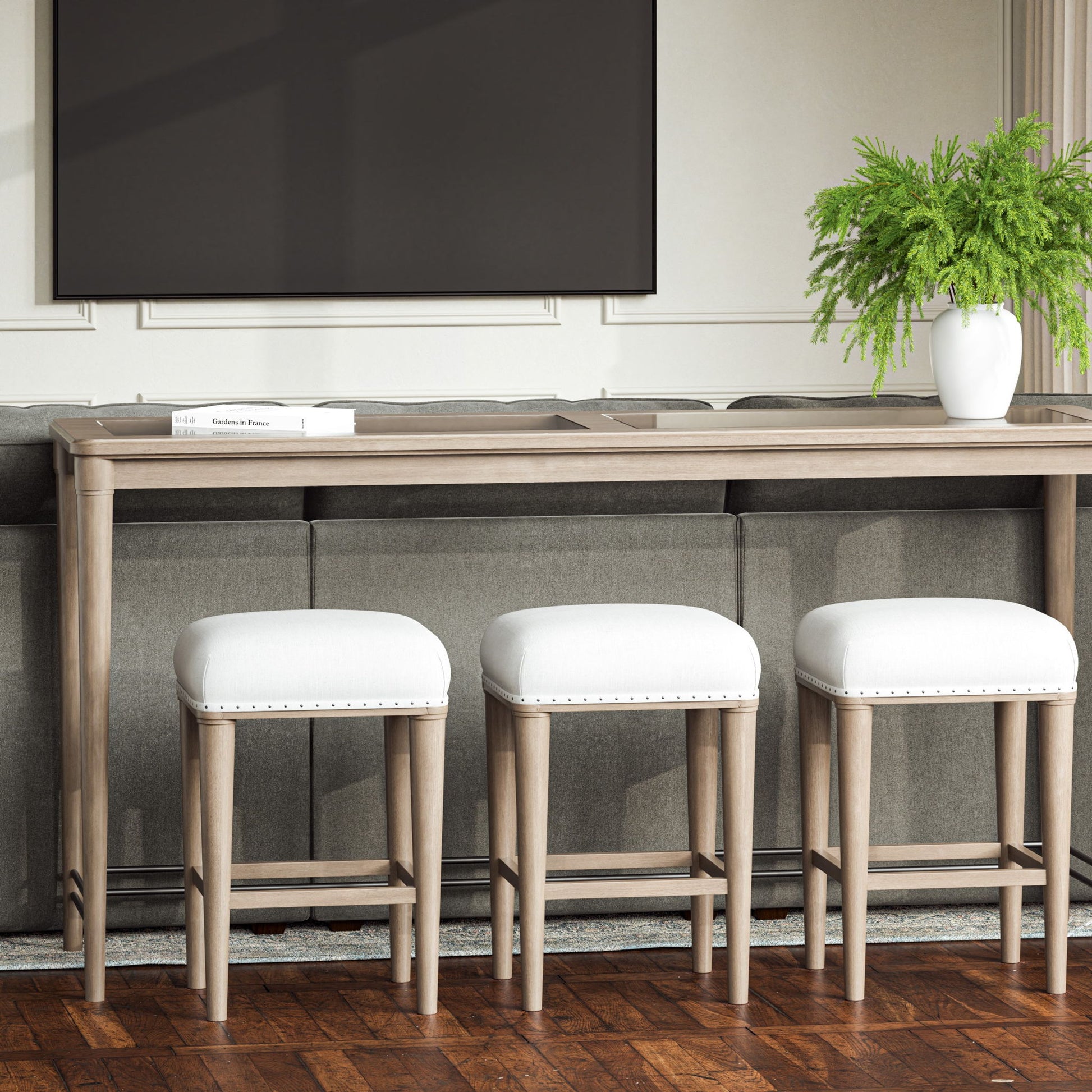 Glass Console Table With 3 Stools - Frosted Bernards Furniture