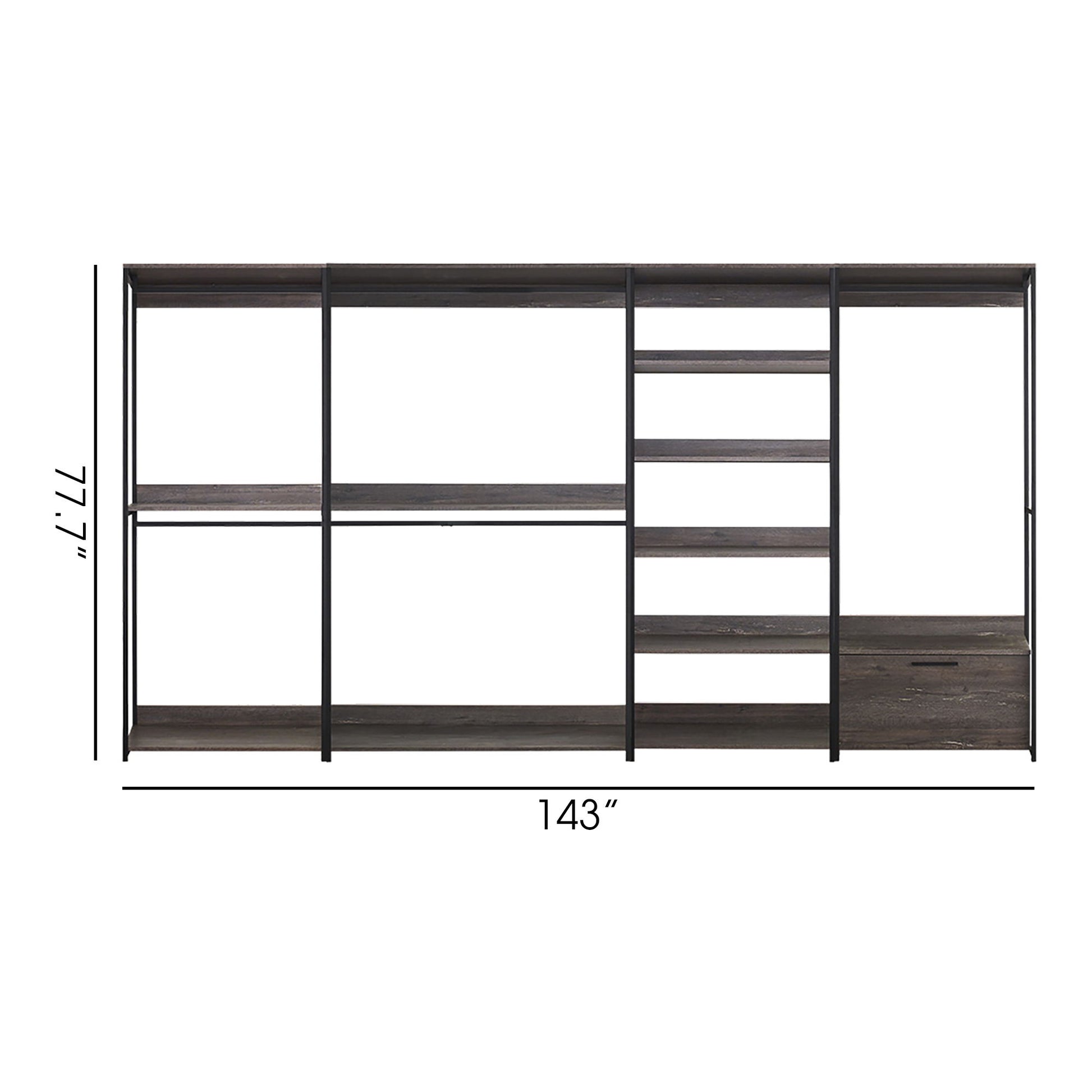 Monica - Wood Walk In Closet System Melamine 143" Modular Storage - Rustic Home Essentials