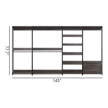 Monica - Wood Walk In Closet System Melamine 143" Modular Storage - Rustic Home Essentials