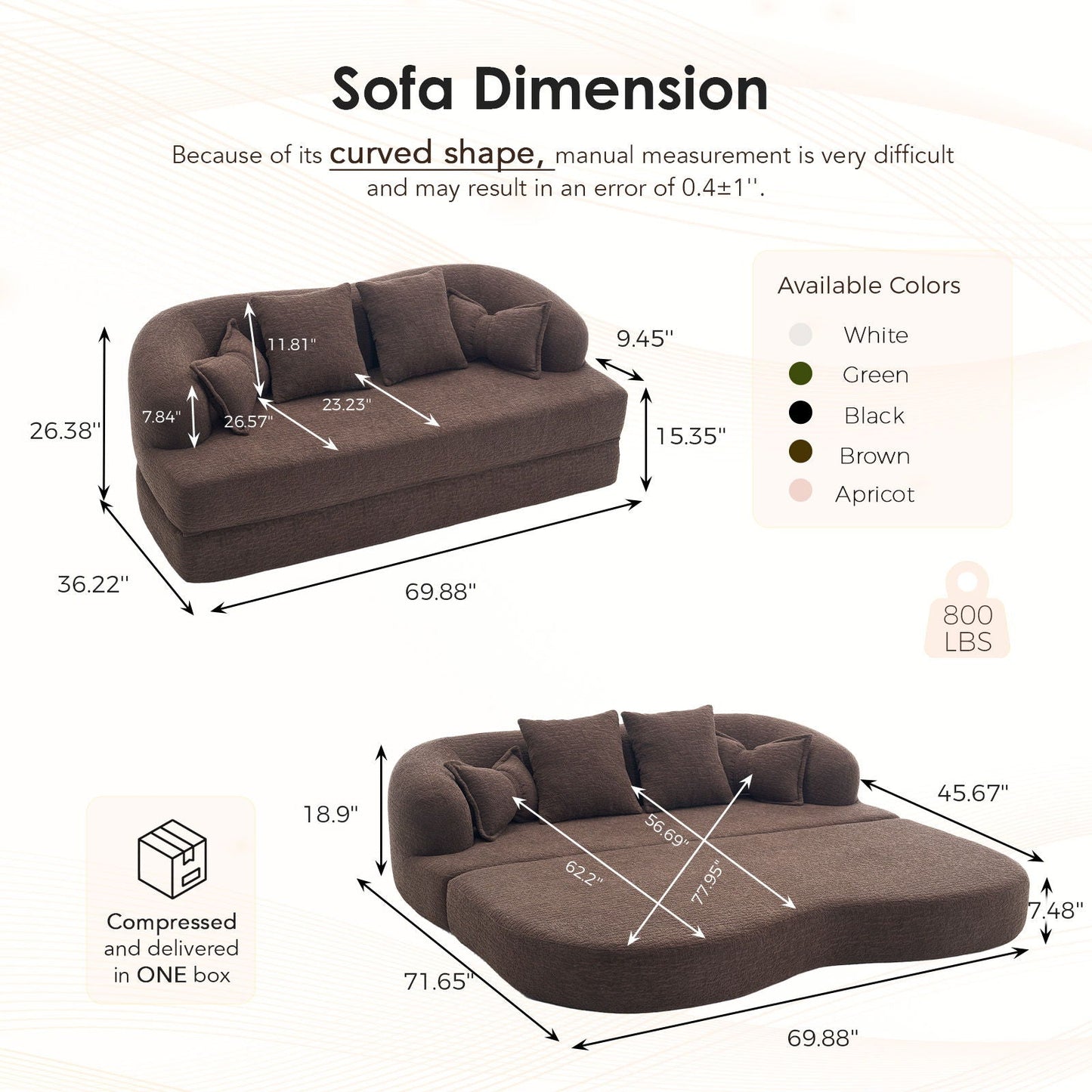 Foldable Sofa Bed, Boneless Couch Convertible Sleeper With 4 Pillows Home Essentials