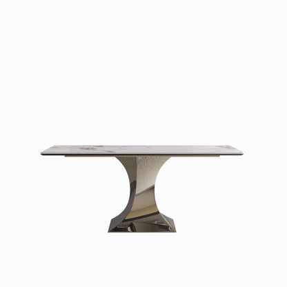 Modern Rectangular Dining Table For 6 - 8, Plated Hourglass Base Home Essentials