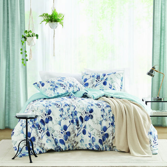 Gabby - King/California King Reversible Floral Botanical Seersucker Comforter Set - Navy/Blue Super Listing