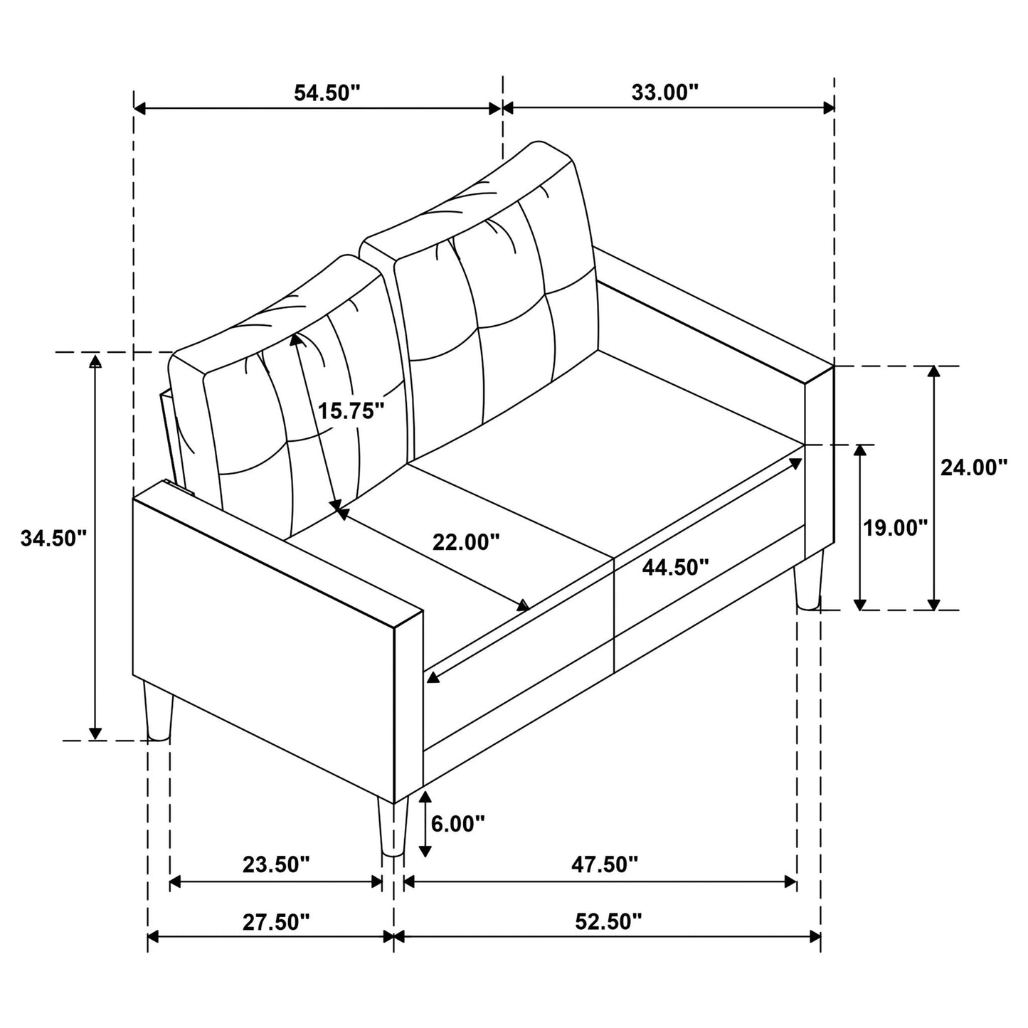 Heather - Track Arm Tufted Loveseat Furniture Max