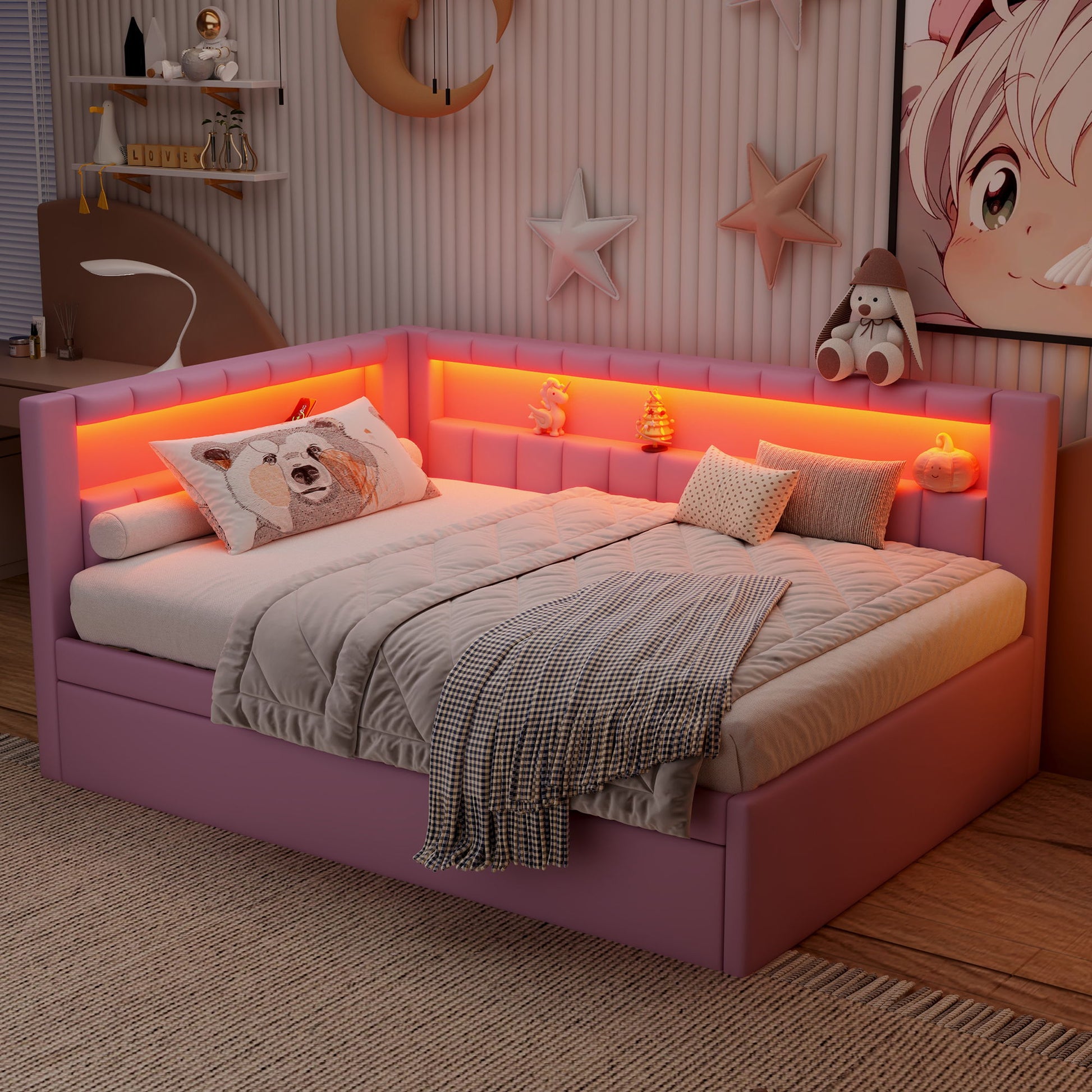 Upholstered Platform Bed With USB Ports And LED Belt Dreamland