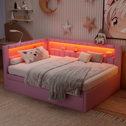 Upholstered Platform Bed With USB Ports And LED Belt Dreamland
