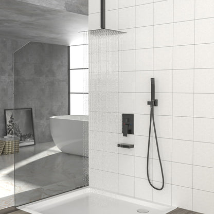 12" Ceiling Mount Shower System With Waterfall Tub Spout And Rough In Valve - Matte Black Daily Nest