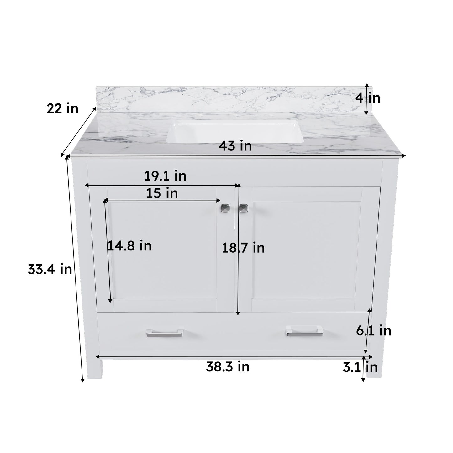 43" Bathroom Vanity Multi Functional Cabinet - White Home Essentials