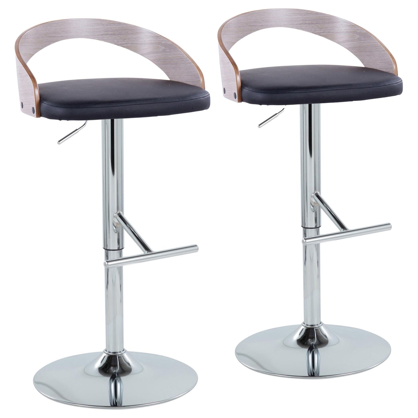Grotto - Contemporary Adjustable Height Barstool With Swivel With Straight T Footrest (Set of 2) Lumi Source