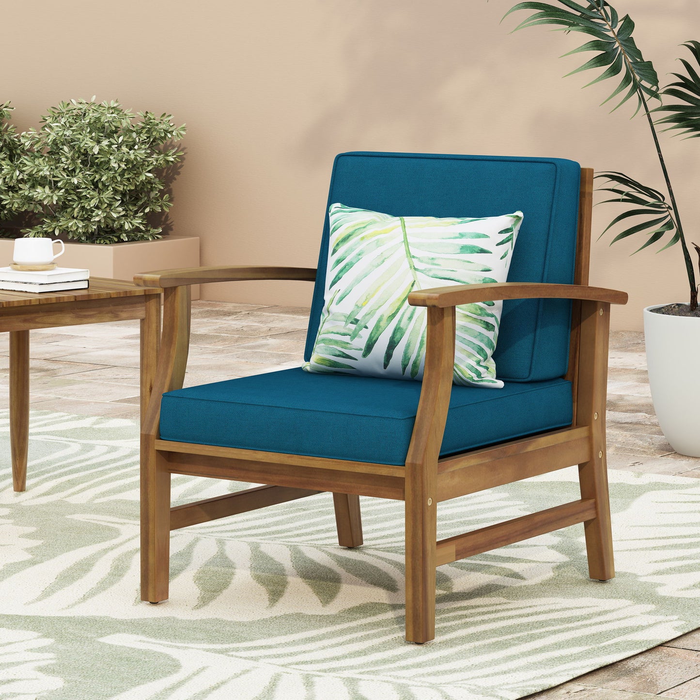 Kaleidoscope - Club Chair With Slat Paneling - Blue Noble House