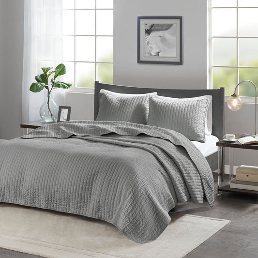 Keaton - King Reversible Coverlet Set - Gray